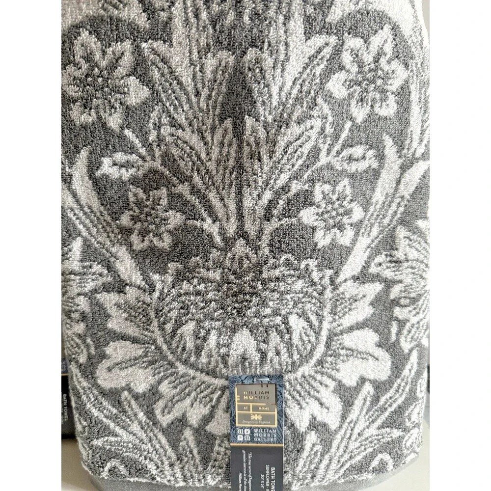 William Morris Sunflower Iron Gray Bath Towel Set of 2 Luxury English Garden